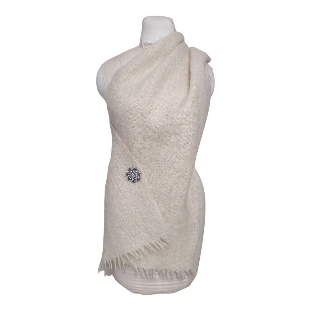 ST. MICHAEL Vintage 60's Cream Stoll Scarf Cover Up Wrap Natural Elegant Warm - Picture 2 of 7